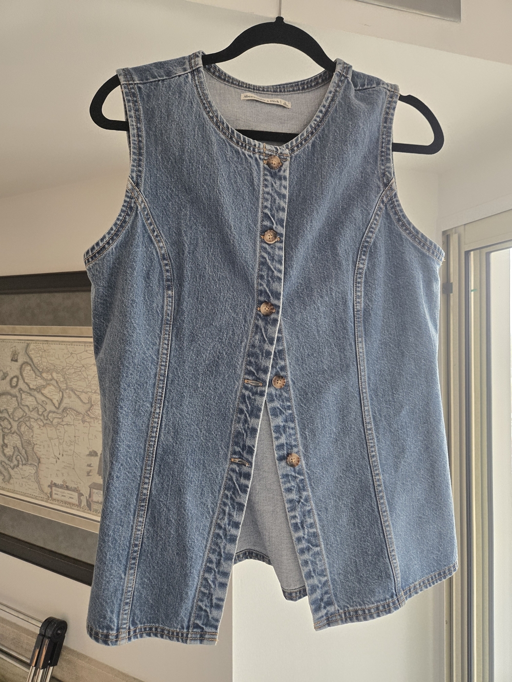 Sleeveless Blue Denim Button-Front Vest